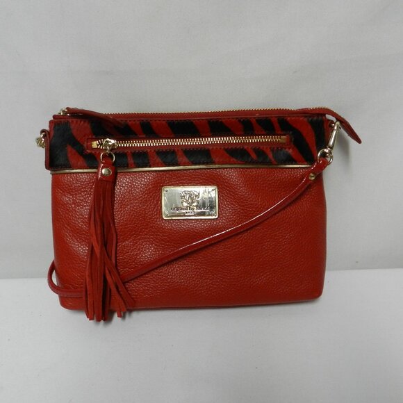 Sharif Leather Pony Hair Fur Zebra print crossbody bag purse outside pockets NEW - Picture 1 of 13
